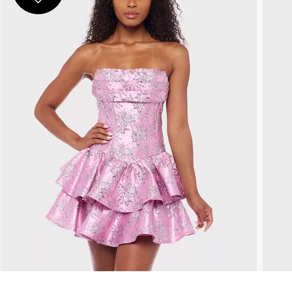 alex & sophia Dresses & Skirts - Strapless Pink Floral Jacquard Tiered Mini Dress